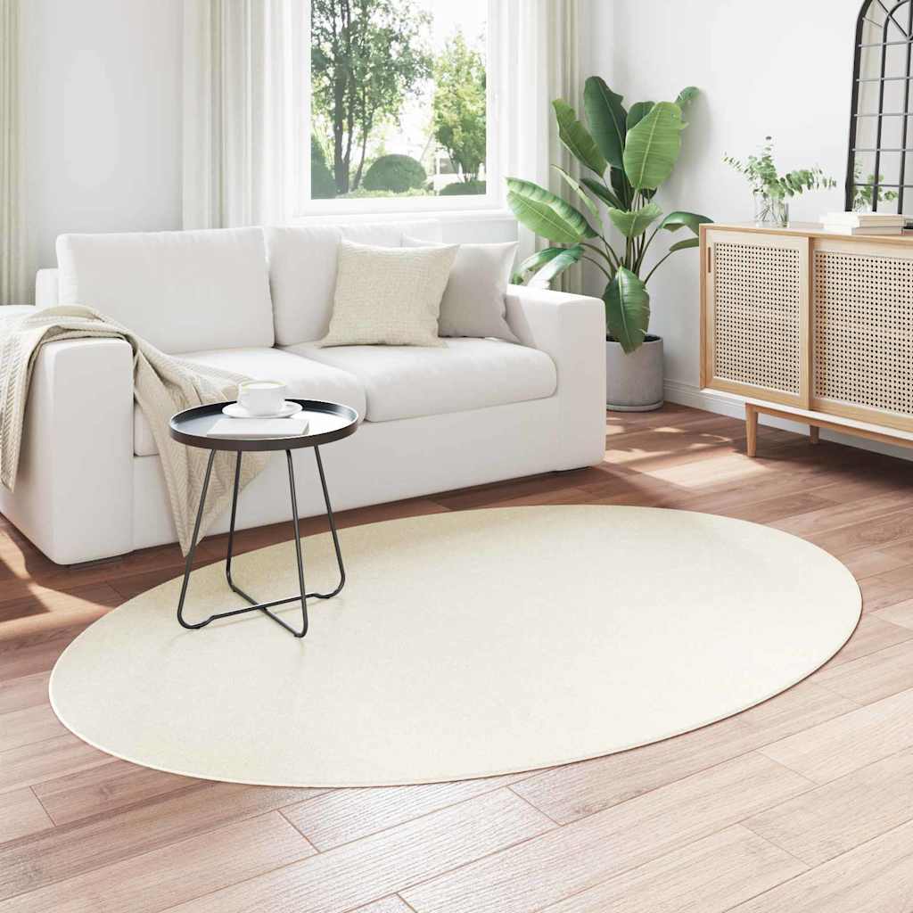 Area Rugs Oval HUARTE Cream 140 X 200 Cm 100percent  Polyester