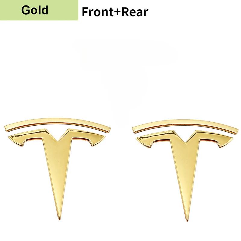 2 Pieces of Zinc Alloy Car Front Hood Emblem Sticker Design Replacement For Tesla Model 3 Y Car Rear Trunk Emblem Accessory