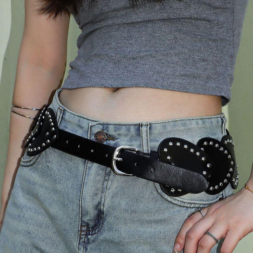 Love Heart Wide Women's Belt Punk Dress Jeans Belt Heavy-Duty Rivet Waist Belt  Spicy Girls