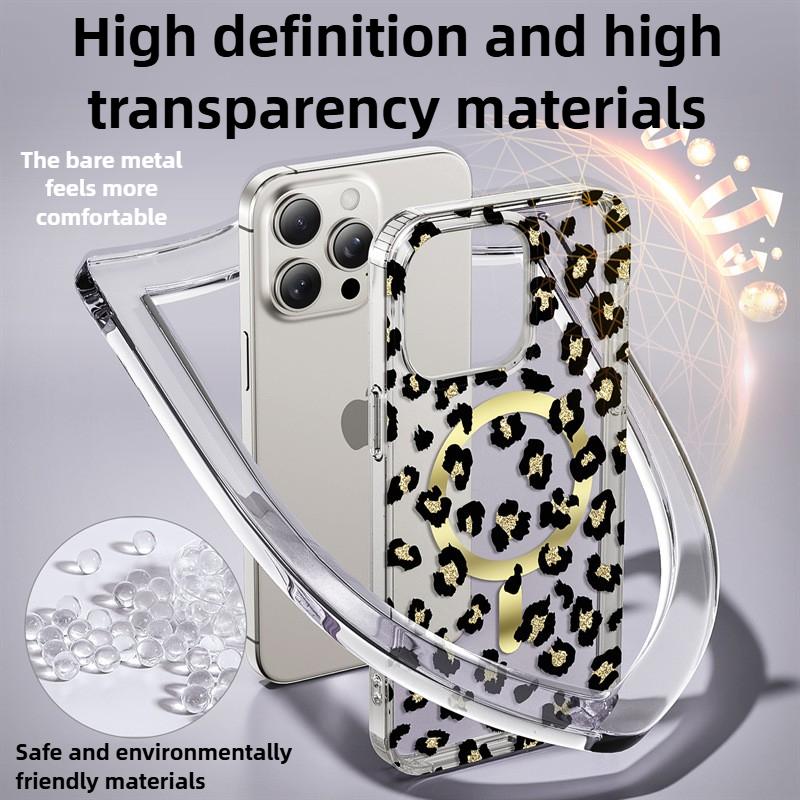 Leopard Print Soft Phone Magnetic Case For iPhone 17 Air 16 15 14 13 Pro Max Plus 16E Transparent Shockproof Back Soft Protective Cover
