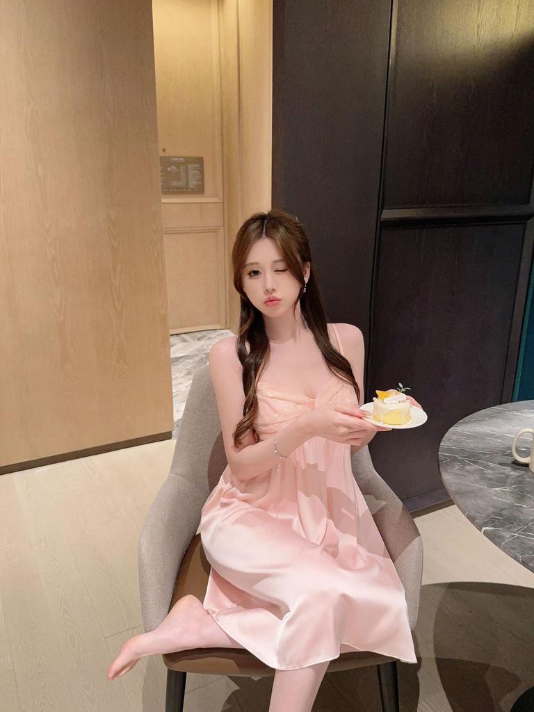 Sexy suspender pajamas women's silk with chest pad summer suspender ice silk lace pure desire style new nightdress