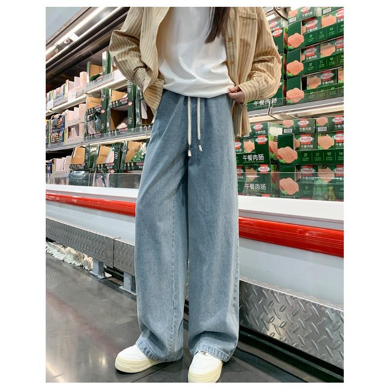 Gerade Bein Jeans Frauen Herbst Lose Mop Klassische Trend Breite Bein Hosen