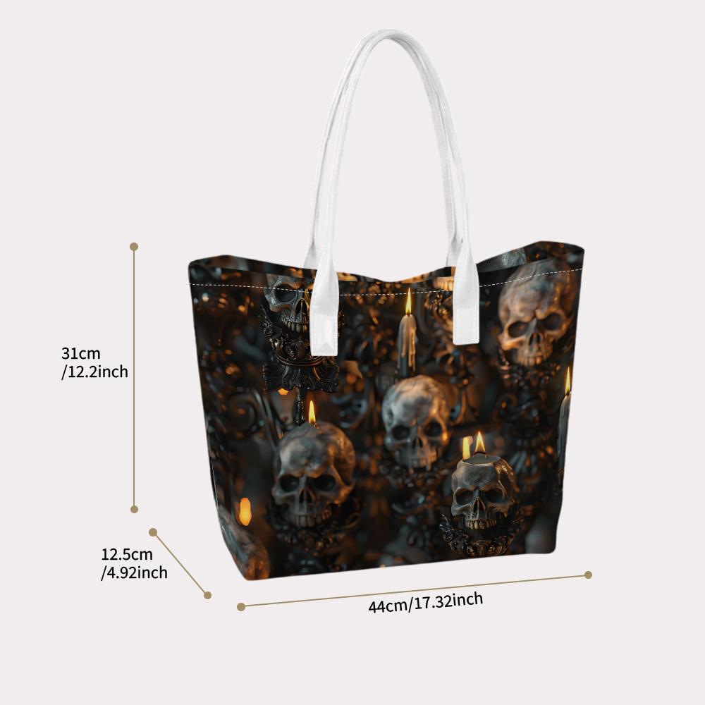 Gothic Skull Candle Print Tote Bag Fashion Large Capacity Outdoor Shopping Shoulder Bag