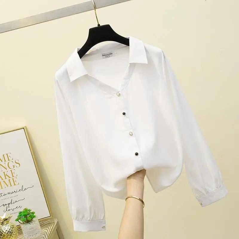 

Женская рубашка с длинными рукавами, осенняя шифоновая, большого размера, покрывающая живот, утягивающая блузка, маленькая рубашка, модная женская одежда XXXXL белый