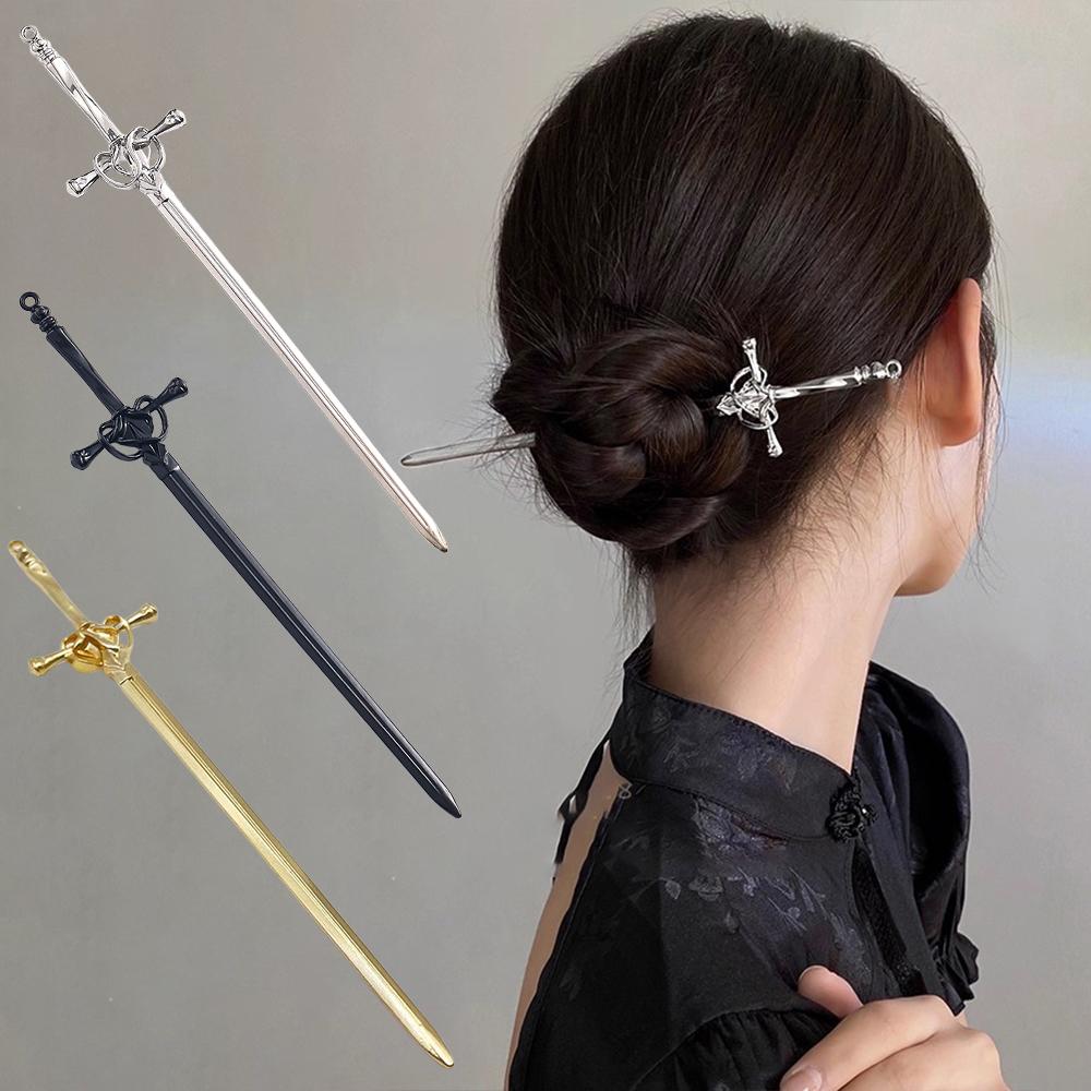 DIY Creative Sword Hair Stick Hairpins Headwear Chinese Sword Hair Fork Buns Punk Hairpin Women Trendy Hair Accessories