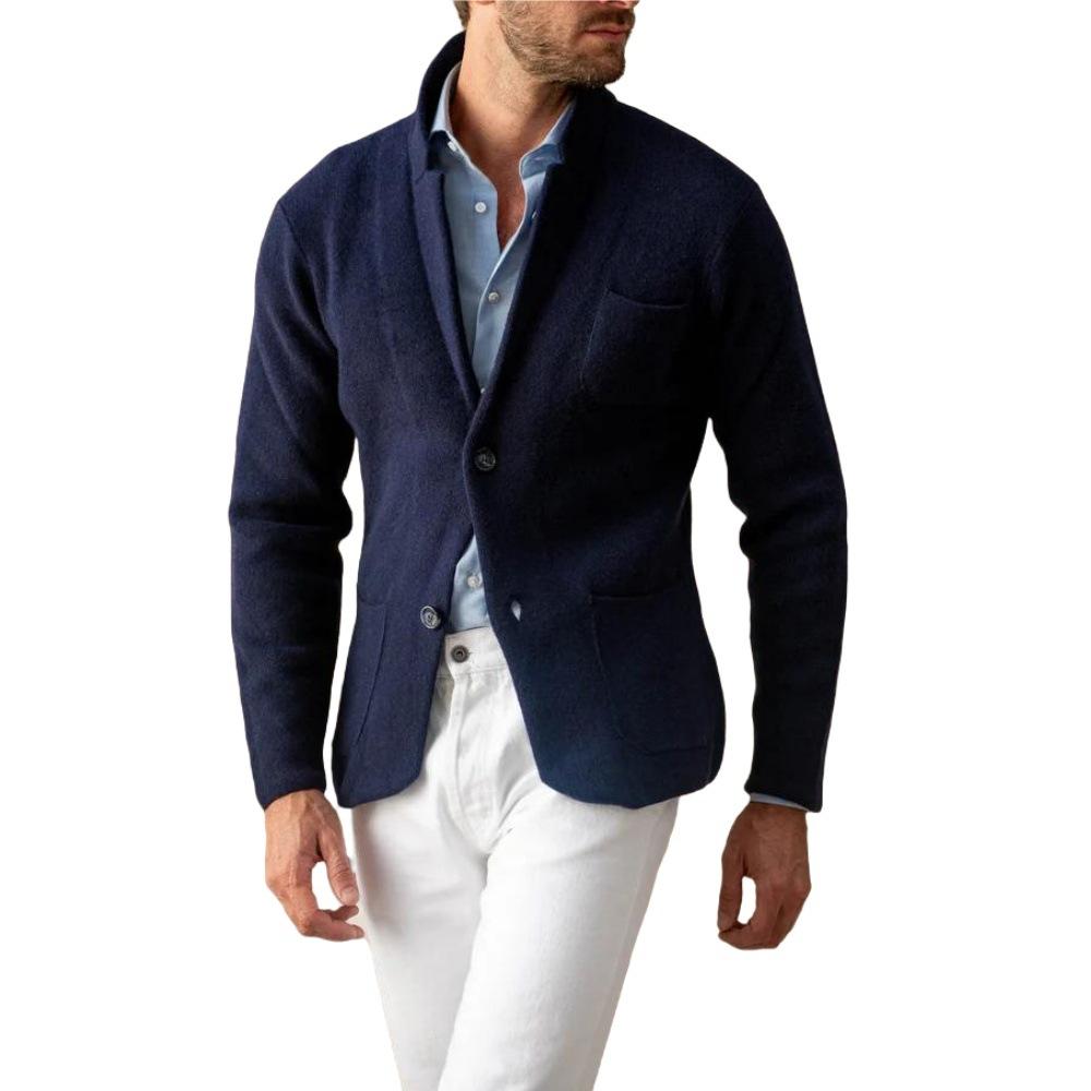 

Новая мужская модная повседневная куртка для зрелых мужчин, однотонное винтажное пальто высокого класса S темно-синий