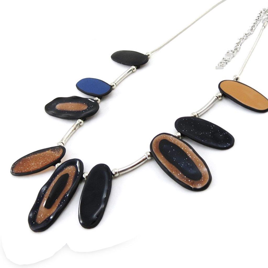 NOA [J2155] - Designer Necklace 'Coloring' Blue Brown