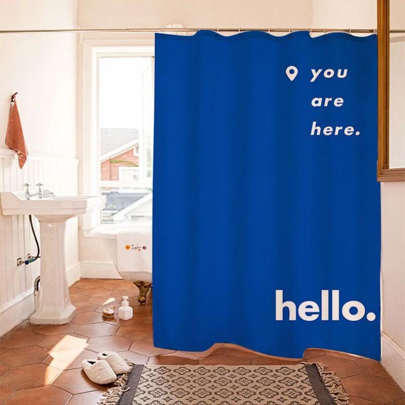

Blue Polyester Shower Curtain Set with Stainless Steel Rod