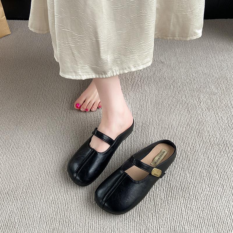 2025 Sommer neue französische Tasche Kopf flacher Boden Halbschuhe Damen Retro Oberbekleidung niedriger Absatz Mary Jane mit Rock Damenschuhe