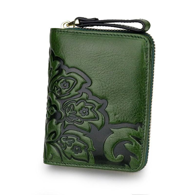 Full-leather China Style Short Wallet Women's Card Bag Multifunctional Organ Page ID Cowhide Folded Change Folder
