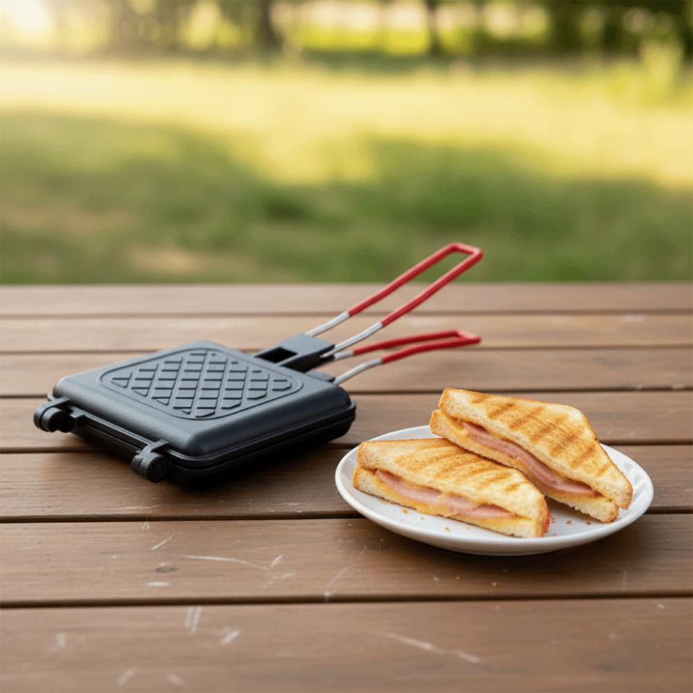 Double-Sided Outdoor Folding Sandwich Grill Pan Non-Stick Bread Heating Pan Camping