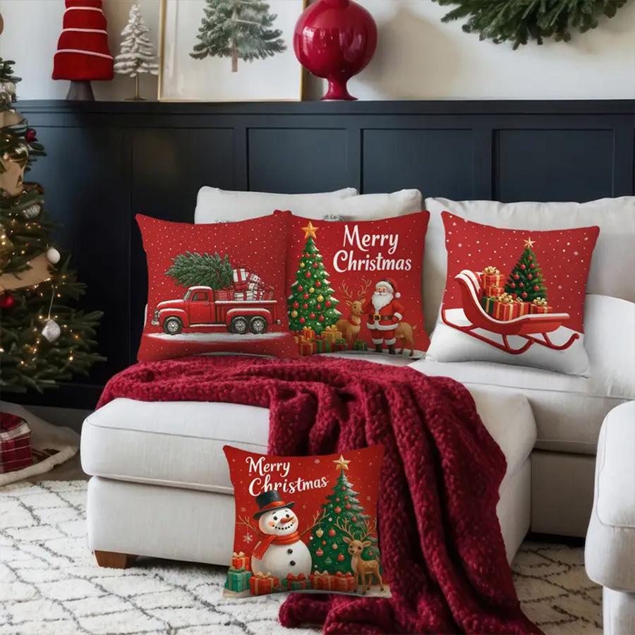Christmas Tree & Snowman Pillowcase: Festive Decor for Bedroom or Living Room Sofa