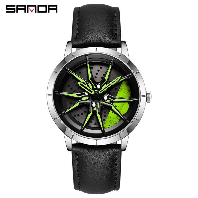 Sanda Men's Racing Concept Quartz Watch with 3D Hollow Dial and Rotating Waterproof Design