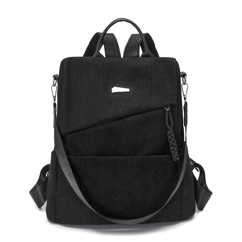 

Рюкзак женский однотонный вельветовый рюкзак дорожный рюкзак чёрный