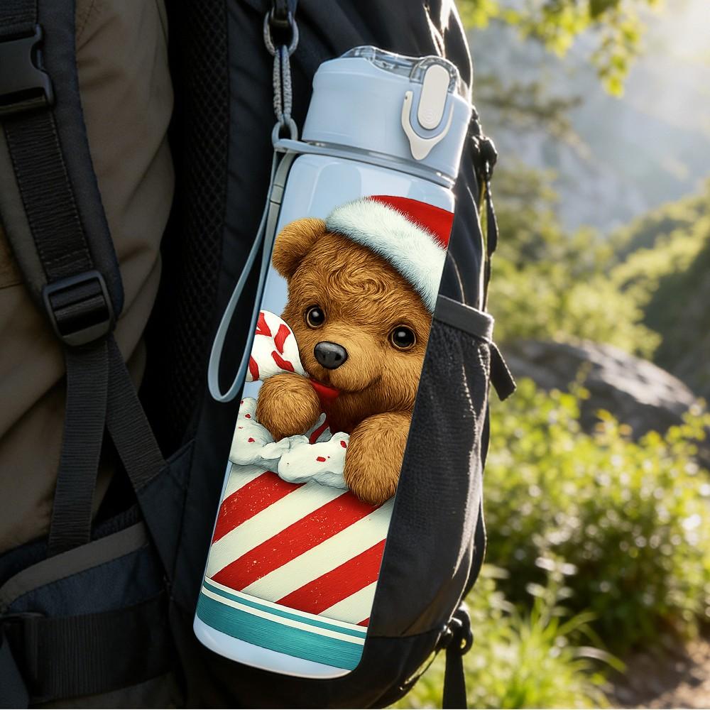 1PC Puppy Christmas Box 750ml Color Plastic Sports Water Bottle Leakproof Flip Straw Lid Suitable for Sports Office Home Use