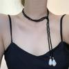Niche Design Natural Baroque Irregular Pearl Necklace Long Black Crystal Light Luxury High-end Sweater Chain Women