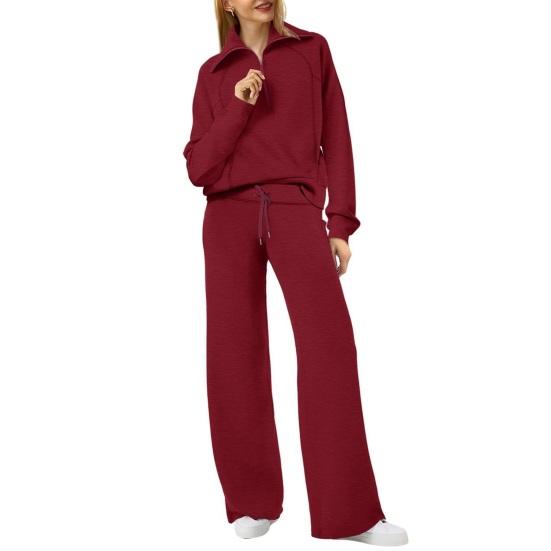 Damen Zweiteilige Outfits Herbst Casual Halber Reißverschluss Trainingsanzug Lounge Set Langarm Pullover Oberteil Und Weitbeinige Hose Trainingsanzug Sets