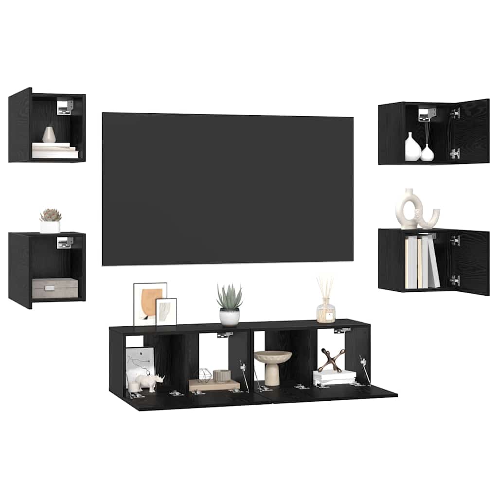 6 Piece TV Cabinet Set Black Oak Effect Wood Based Material