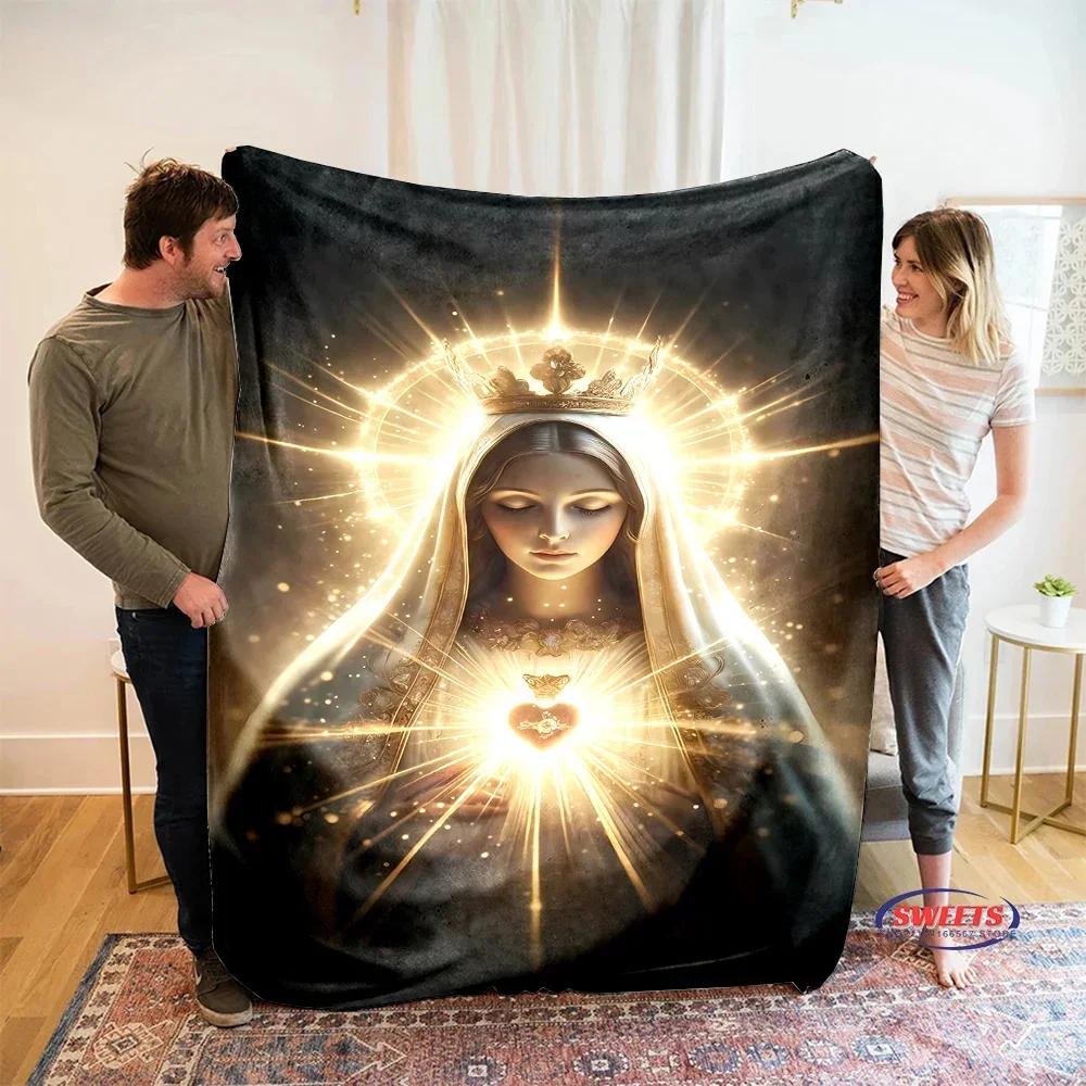Coperta artistica in flanella della Vergine Maria misericordiosa, 6 taglie, per divano, ufficio, pisolino, per tutte le stagioni, lavabile in lavatrice