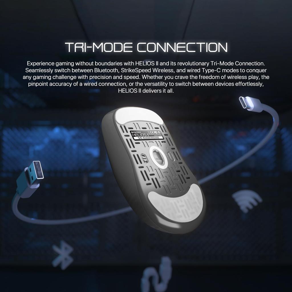 Fantech HELIOS II PRO 1K Wireless Gaming Lightweight PixArt 3395 6 TTC Gold Optical Included Soles and Grip White Wired/2.4GHz Mouse, (55g), Sensor,