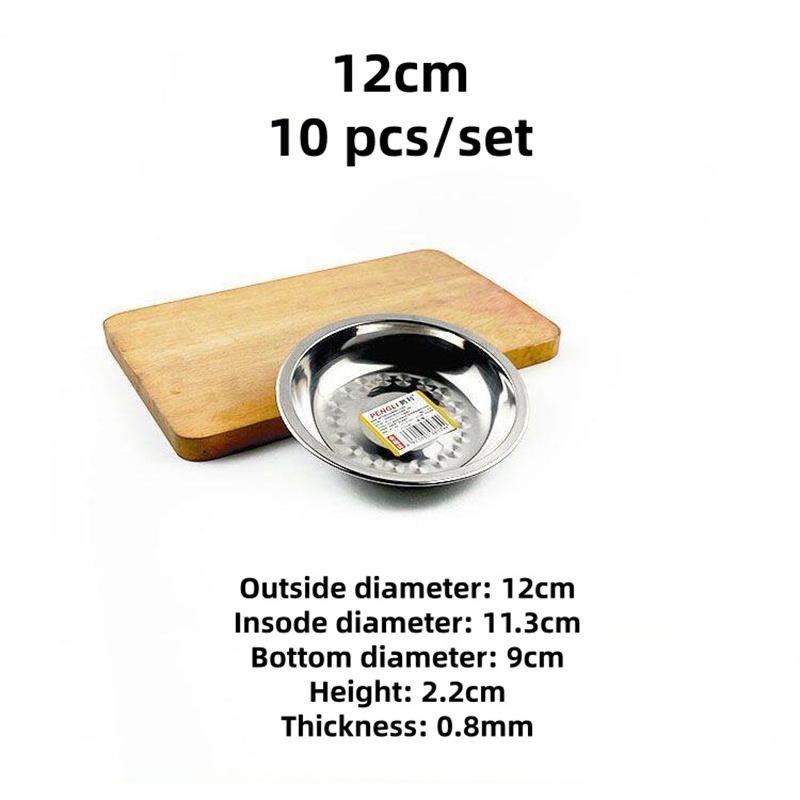 10 pcs or 2 pcs set Stainless Steel Round small pepper soy sauce dish tray Food Serving Bowls BBQ dinner set plates and dishes