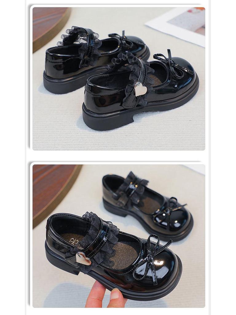 Girls' Pearl Lace Leather Mary Janes - Non-slip Soft Sole Princess Shoes for Spring/Autumn