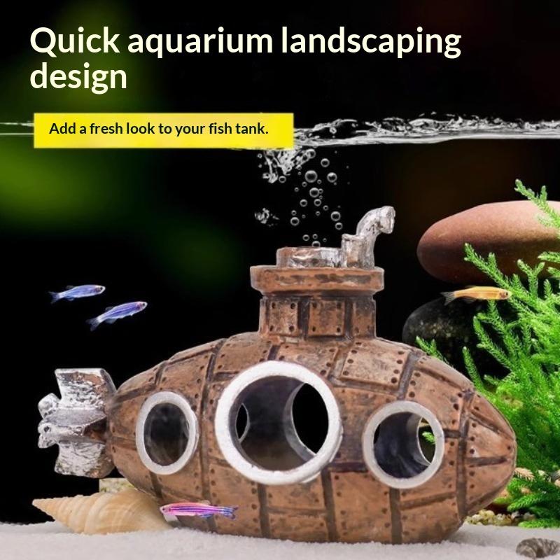 PVC Aquarium Submarine Ornament Waterproof Fish Tank Shelter Decor for Shrimp Crayfish Small Fish Hideout Landscape Accessory
