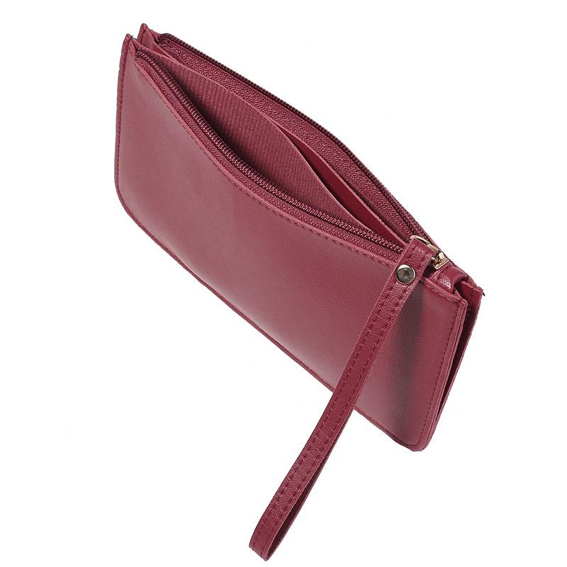 Women Vintage Long Wallet PU Leather Zipper Wallet Soild Color Large Capacity Card Holder Bag