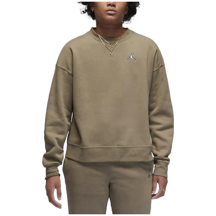 Jordan Classic Jumpman Logo Embroidered Crewneck Sweater Women Sweater Olive-Green DQ4463-351