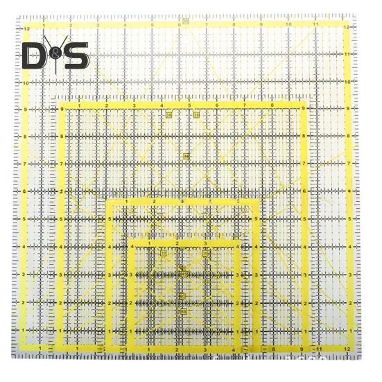 4Pcs Acrylic Quilting Ruler 4.5/6/9.5/12.5-Inch Square Fabric Cutting Patchwork Ruler with Clear Mark DIY Sewing Craft Projects Template