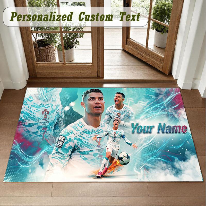 Crystal Velvet Square Rug Custom NameCristiano Ronaldo Pattern Non Slip Home Floor Decor Rug