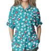 Women's Fashion Seven Sleeve Casual Lapel Back Tie Shirt Printed T-Shirt Top