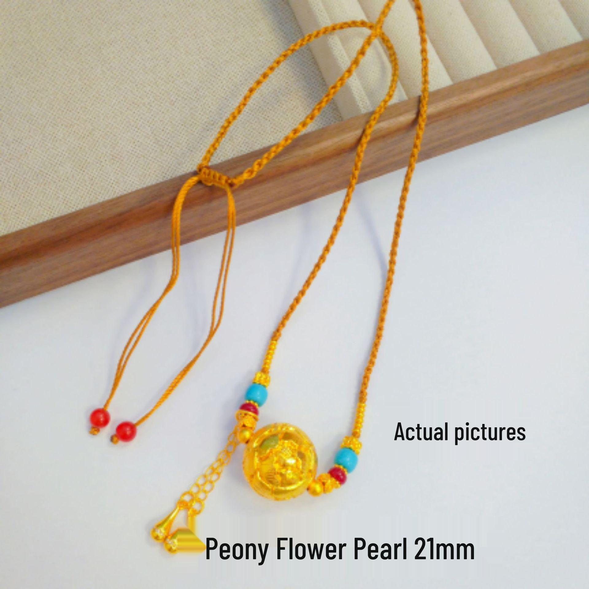 Chinese Peony & Golden Bead Necklace: Luxurious Women s Handmade Sweater Chain