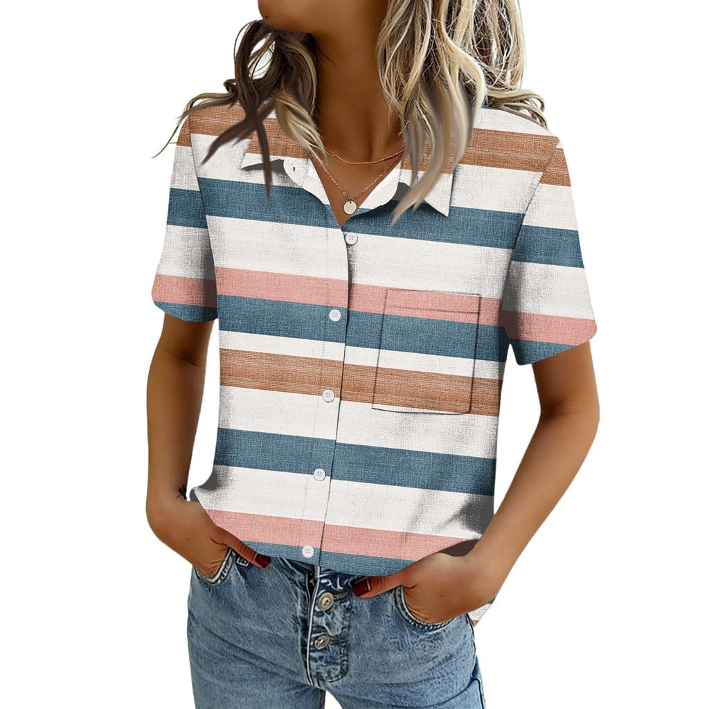 Damenblusen, Kurzarm, Knopfleiste, Business Casual, elegante Oberteile für die Arbeit, Sommer- und Frühlingskleidung