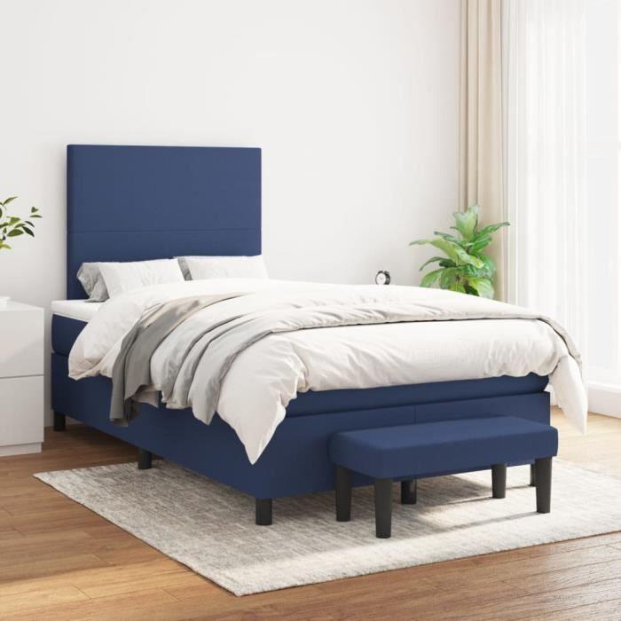 3136427 vidaXL Lit à sommier tapissier avec matelas Bleu 120x200 cm Tissu