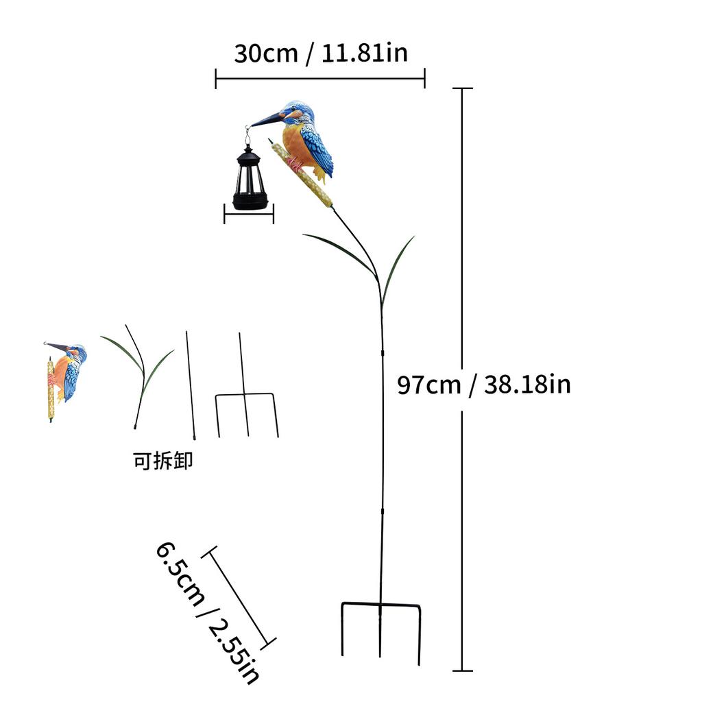 JYL TS/044,Iron Kingfisher Carrying Lantern Solar Ground Stake Light for Garden Landscape Decor Night Lamp