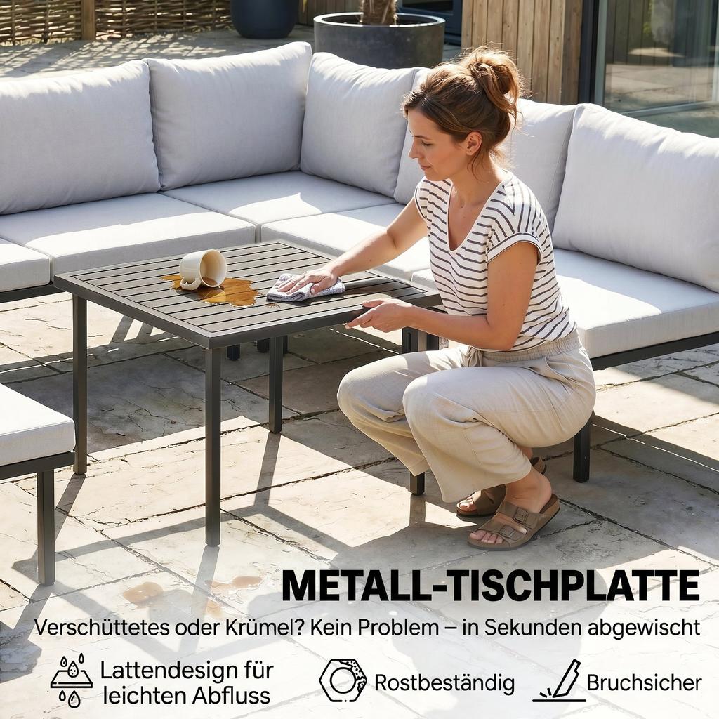 Lounge Garden Furniture Set 5-6 Person Garden Lounge Set with 2-Seater Garden Sofa, 2 Chairs, Corner Chair, Slatted Table, Footstool