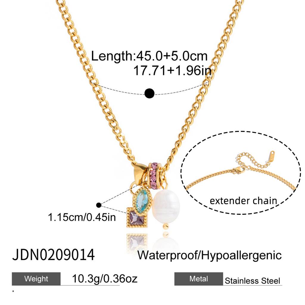 Youthway Glücklicher Zirkon-Perlen-Süßwasserperlen-Anhänger Halskette für Damen Vergoldete Edelstahl-Halskette Modeschmuck