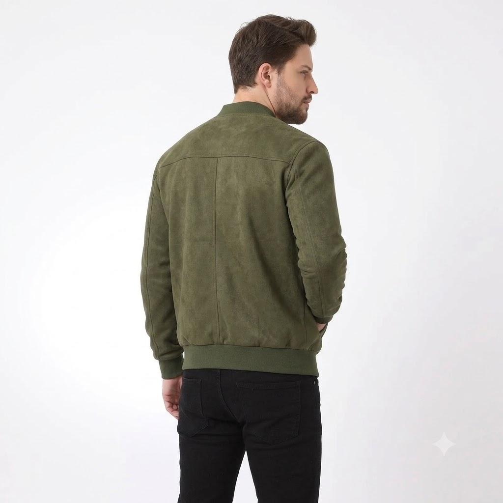 Genuine Casual Lambskin Leather Stylish Men's Olive Green Jacket Handmade Fit