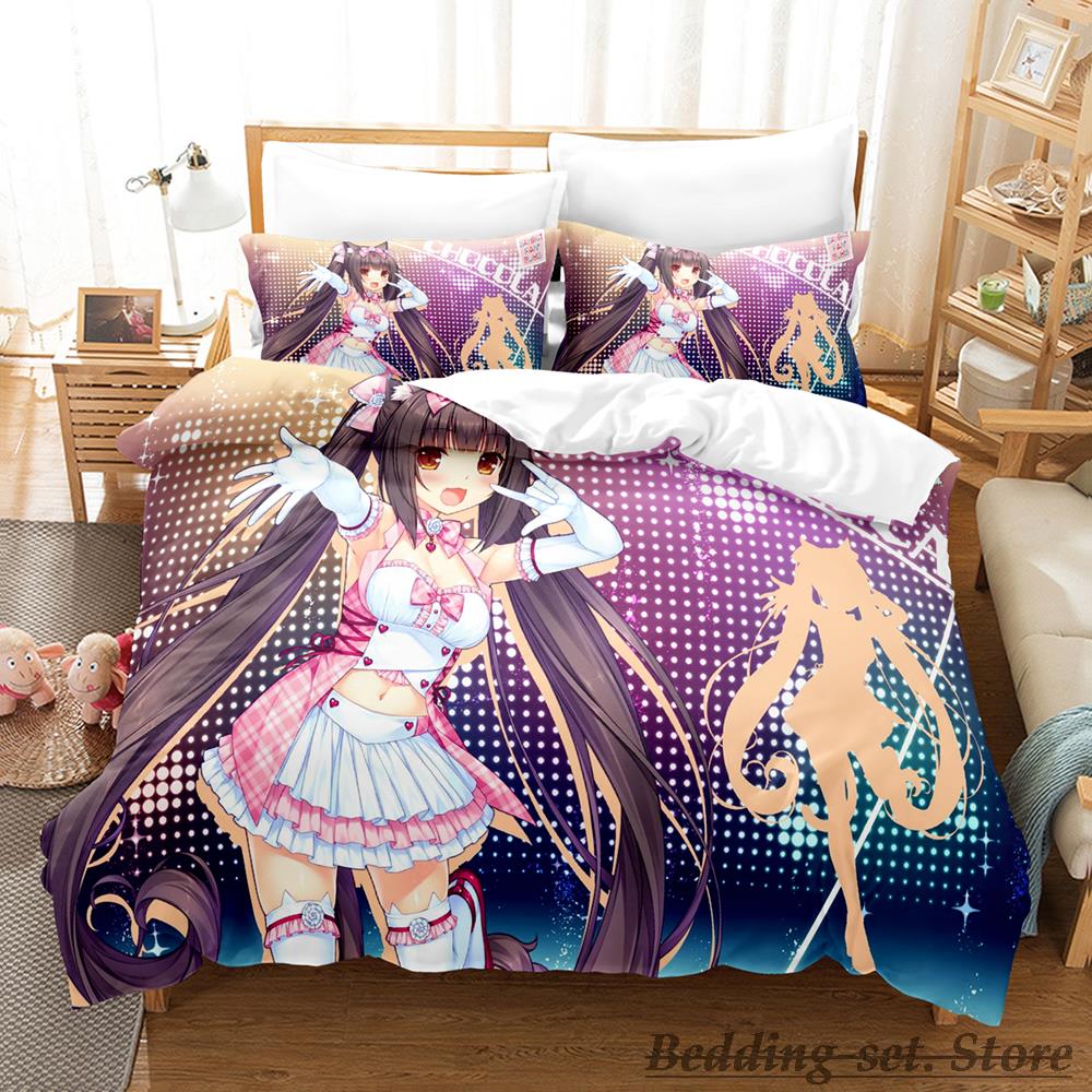 Comforter Kawaii Nekopara Bedding Set Single Twin Full Queen King Size Bed Set Aldult Kid Bedroom Duvet Sets Anime Parure De Lit Bed