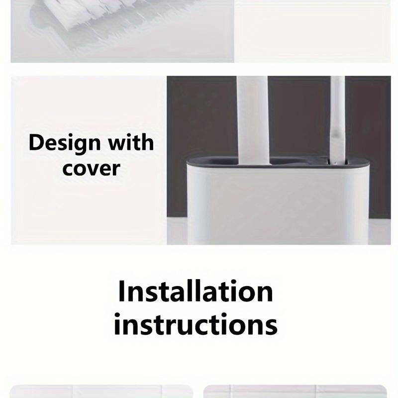 1pc Ergonomic Wall-Mounted Toilet Brush Set with Silicone Head, Space-Saving Long Handle Cleaning Kit for Bathroom - Includes 2 Brushes and Holder