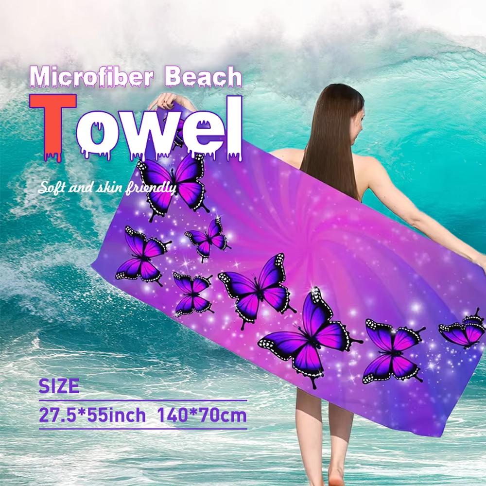 

Purple Butterfly Beach Towel, Sandproof Absorbent Microfiber Lightweight Quick Drying for Swimming Yoga Beach Travel W40*H60(CM)