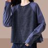Striped Patchwork Round Neck Sweatshirt for Women in Autumn Loose and Versatile Western Style Age-reducing Top