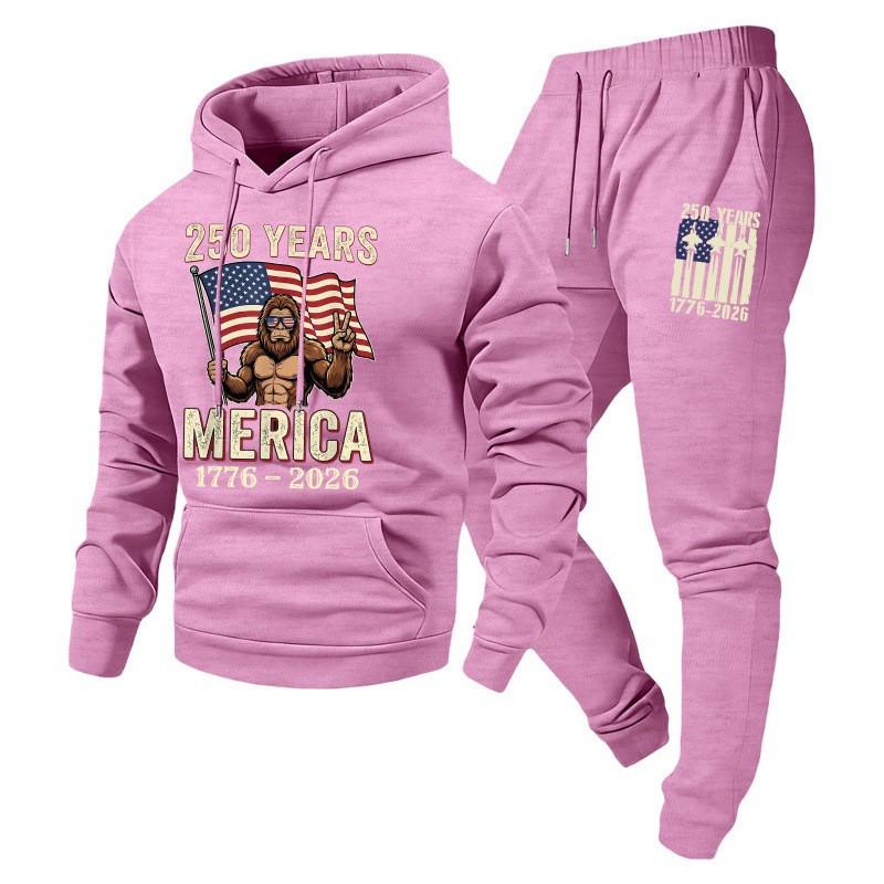 Men Women Hoodie Set Loose Casual Tracksuit 240th Anniversary Print Long Sleeve Sweatshirt Jogger