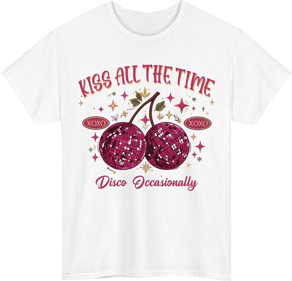 Kiss All The Time Disco Occasionally Cherry TShirt Disco Party Unisex Tee Top S