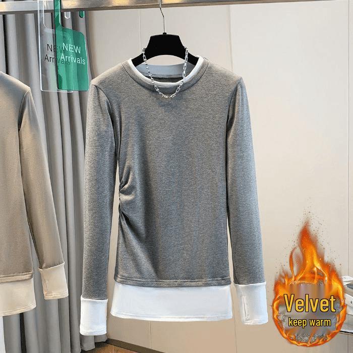 Women's 2025 Autumn/Winter Slim-Fit Color-Block Thermal Long-Sleeve T-Shirt