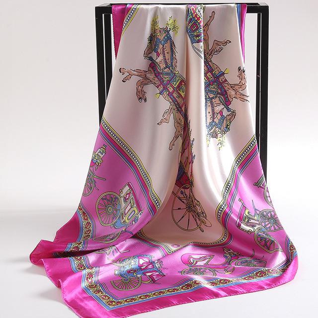 90cm Fashion Silk Satin Scarf For Women Headband Floral Print Kerchief Hijab Scarves Fermale Square Shawls and Wraps Neck Scarfs