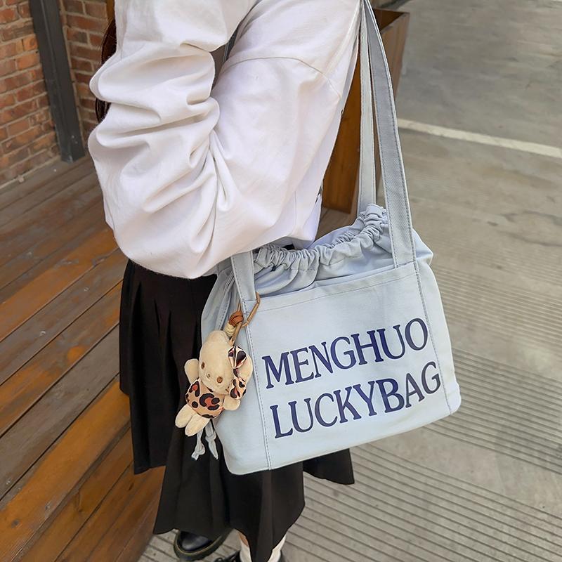 Джинсовая сумка женская сумка через плечо с завязками большая вместительная сумка-тоут — фото 4