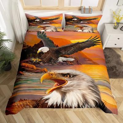 Amerikanische Flagge Bettbezug Set Queen Größe, Weißkopfseeadler Bettwäsche Sets Vogel Tiere Bettdeckenbezug Wehende Flagge Tagesdecke Bezug