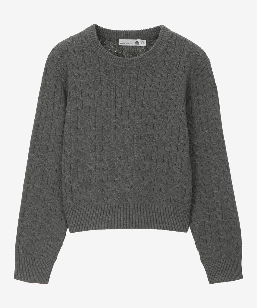 BASIC HOUSE Women'S Cable Round Neck Crop Knit Grey Lykt7201
